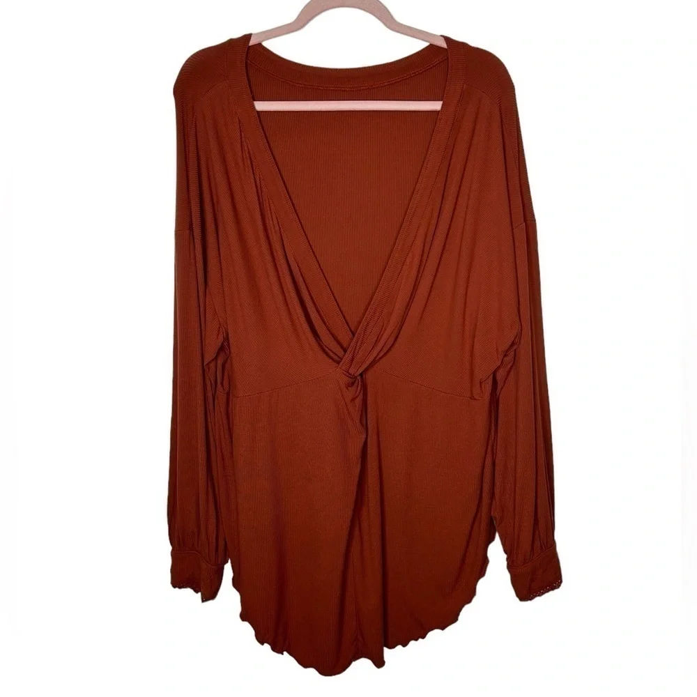 Free People Shimmy Shake Rust Orange Long Dolman Sleeve Open Back Top Medium